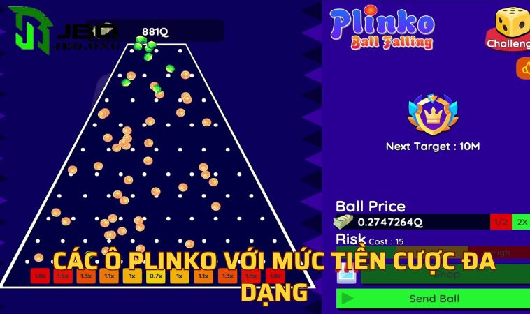 Các ô Plinko với mức tiền cược đa dạng